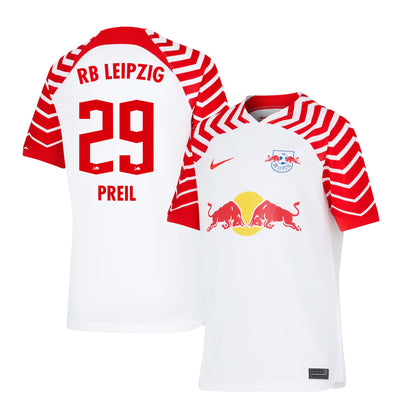 Oskar Preil 29 RB Leipzig 2023/24 Home YOUTH Jersey - White/Red
